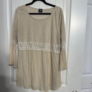 Cream Textured Long Sleeve Top